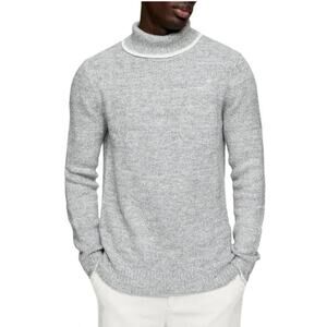 Topman Men's Tipped Roll Neck Sweater Large Heather Gray NEW Turtleneck Modern